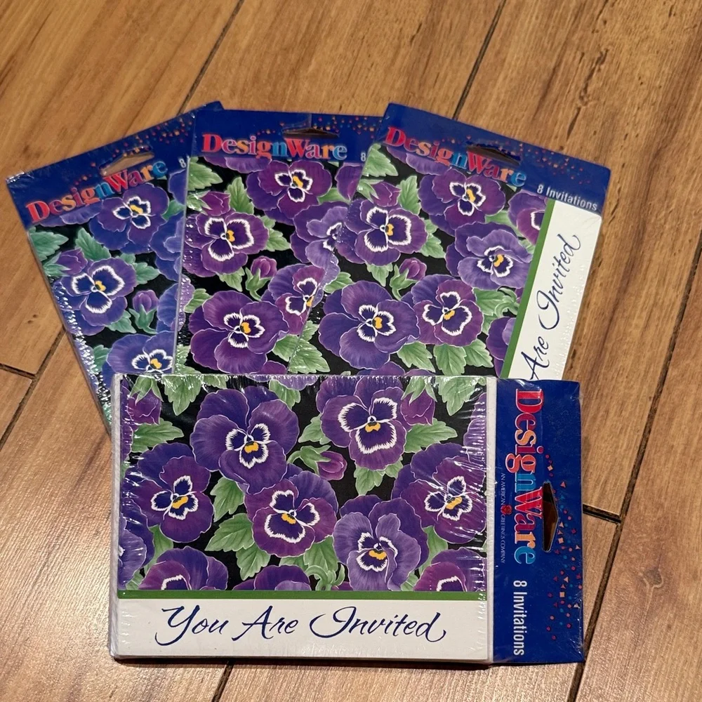 New Vintage 90’s Floral Purple Pansy Invitations - You Are Invited. 4 packs of 8
